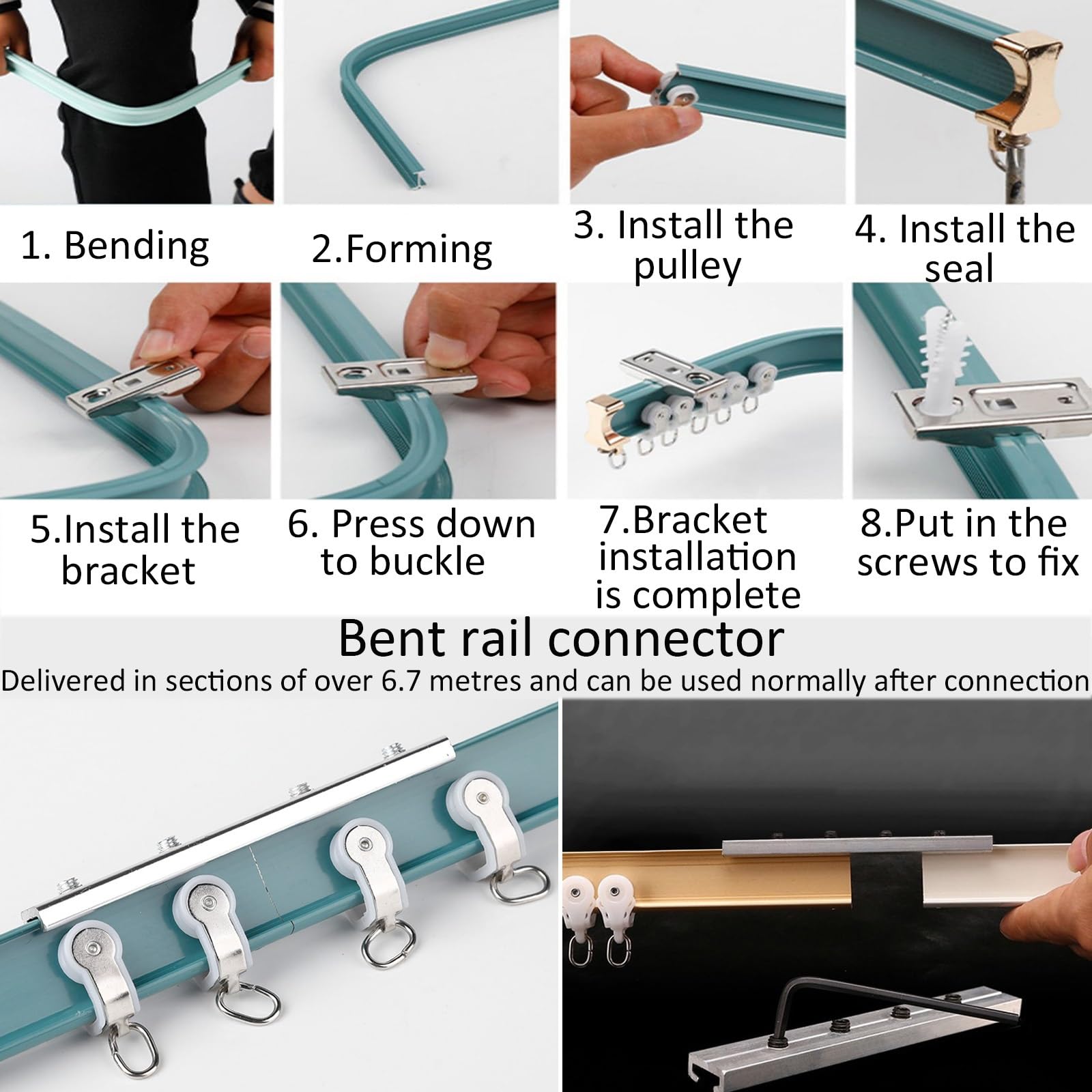 Rieles De Cortina De Techo Riel Aluminio Fácil De Doblar Pista De La Cortina Montaje En Pared/Techo Curtain Track con Ruedas Silenciosas Funcionamiento Suave Riel Cortina Flexible
