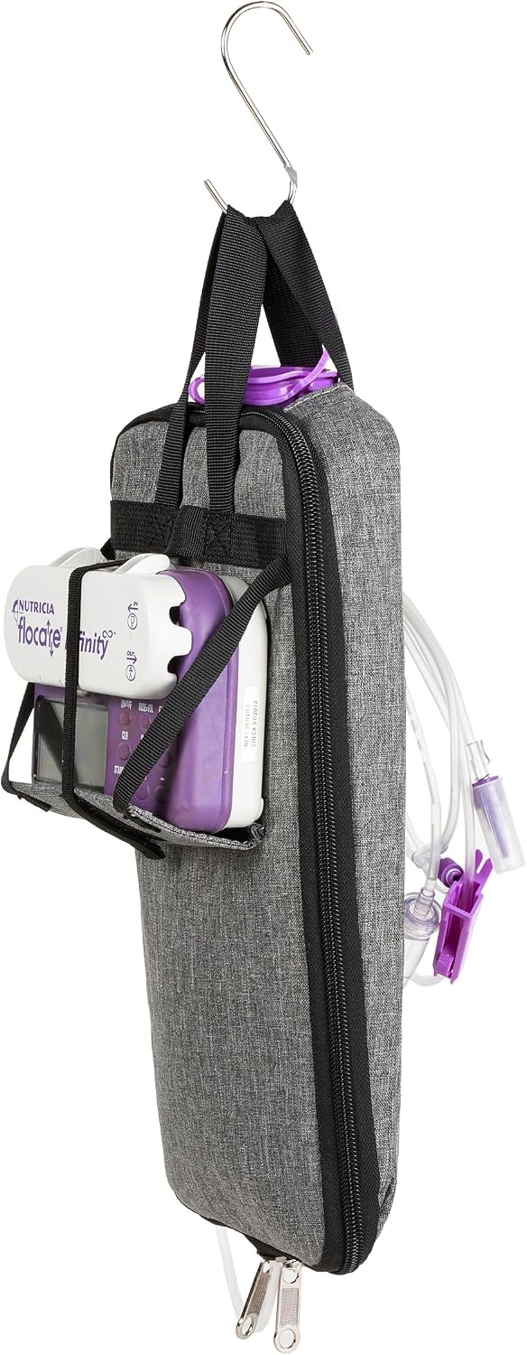 Insulated Feeding Tube Pump Organizer Bag - 3-Layer Thermal Design w/Detachable Cooling Pack Pocket & Pump Platform, Fits 500-1200ml Nutrition Formula, for G J GJ Tube Accessories (Grey)