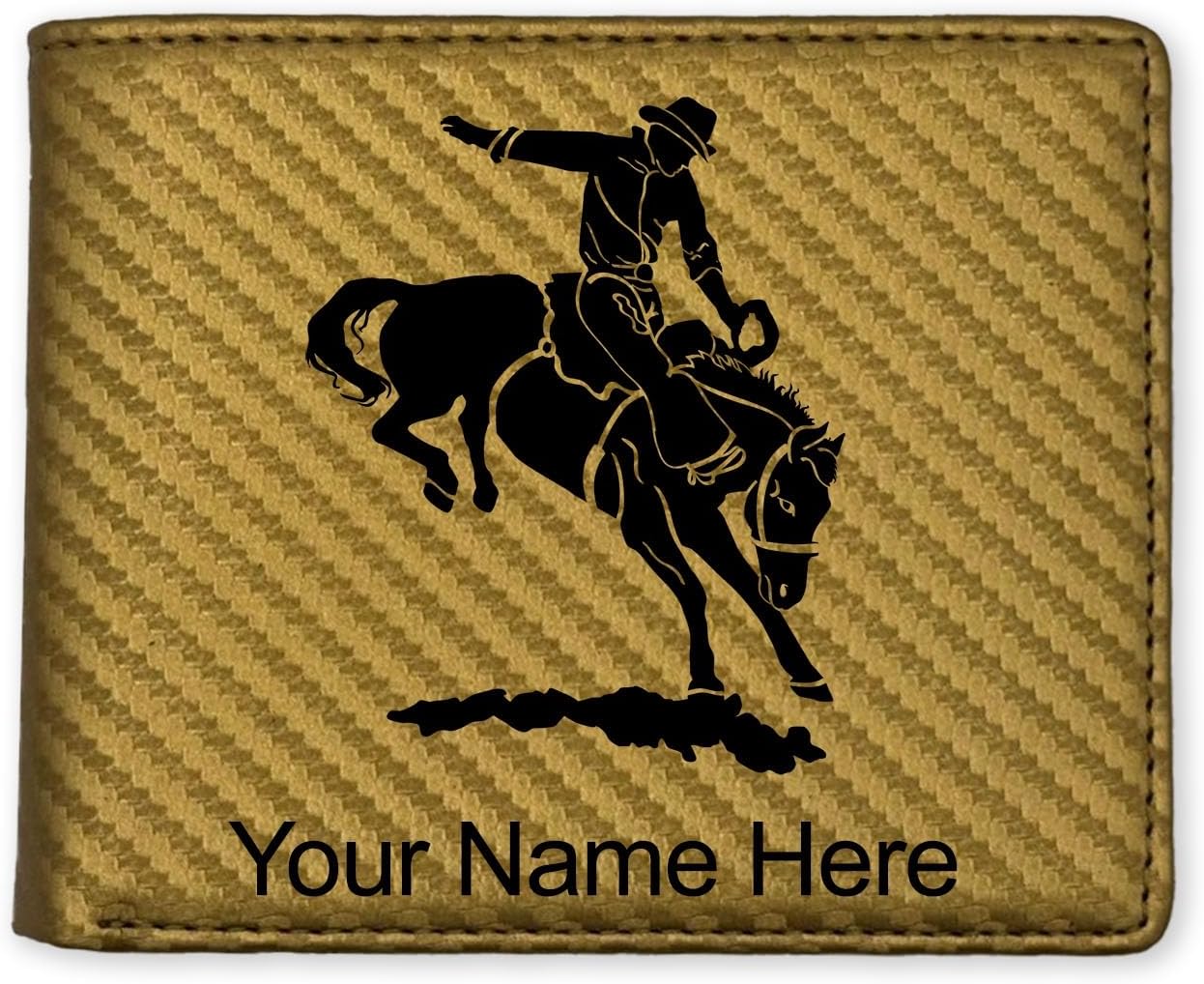 LaserGram Faux Leather Bi-Fold Wallet, Bronco Rider, Personalized Engraving Included (Camo Green)
