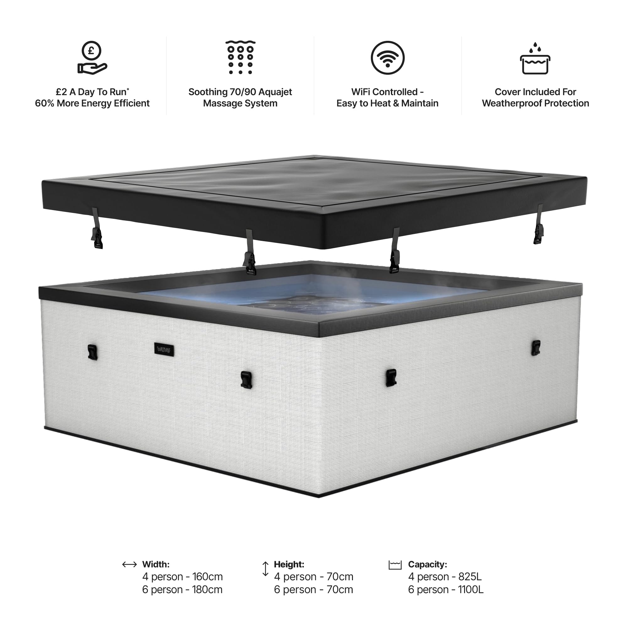 Wave Eco Foam SPA | SPA portátil al Aire Libre con Calentamiento rápido | Material de PVC Duradero | Fácil configuración (Garda, Guijarro Blanco | 6 Personas)