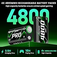 Vista 3 de Paquete de baterías recargables de 4 x 4800 mWh, estación de baterías recargables Xbox con luz LED, cargador de batería para X Box Series X S/One