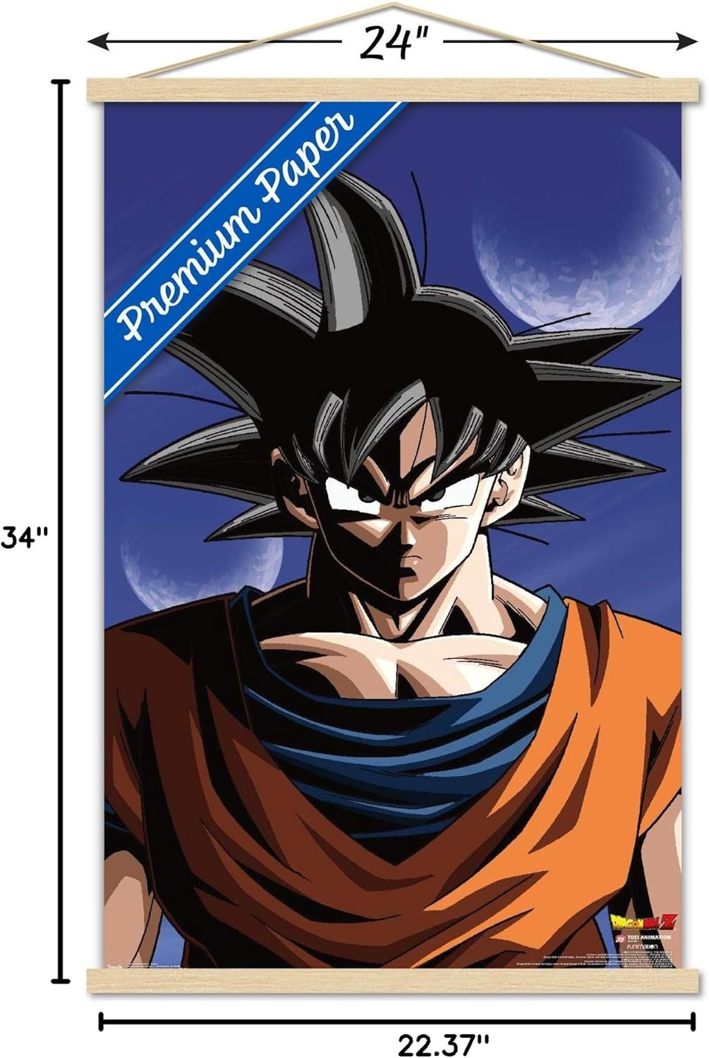 Trends International Dragon Ball Z - Goku Wall Poster, 22.375" x 34", Premium Print and Beechwood Hanger Bundle