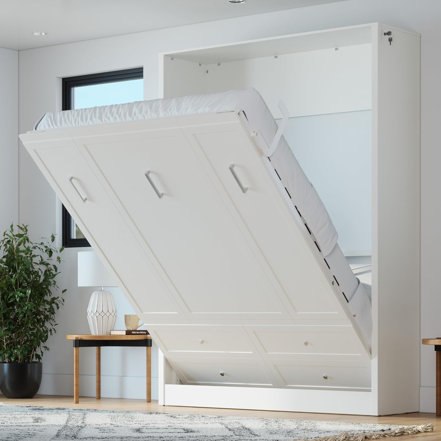Xtraroom Azores Queen Murphy Bed | Engineered and Solid Wood Construction - No Melamine Used | Smooth Painted Finish | Queen Size Murphy Bed Cabinet | Wall Bed