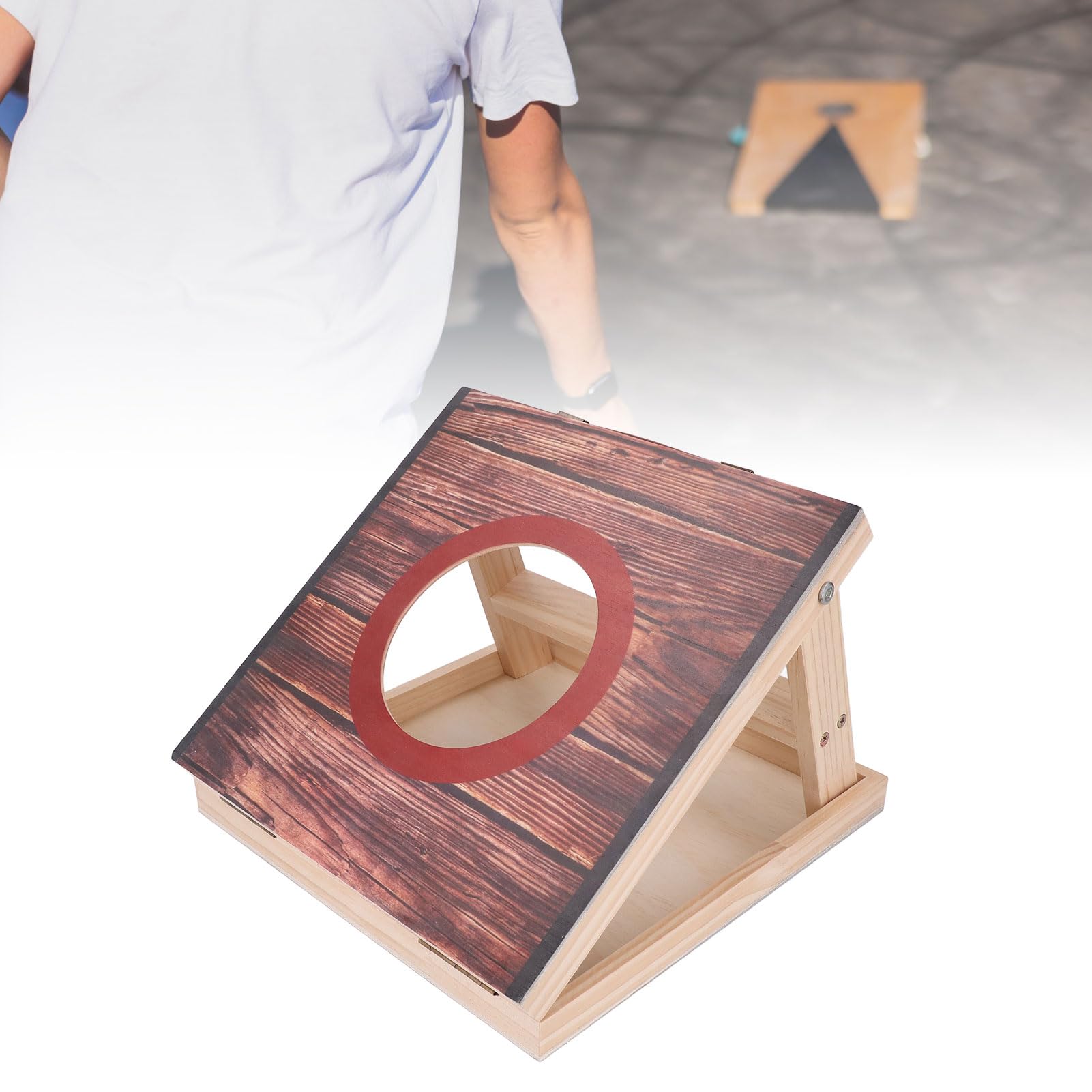 Pwshymi 1PCS Interactive Cornhole Board Set with Cornhole Bag and 4PCS Bean Bag for Outdoor Party Camping,Portable Corn Hole Game Set,30 * 30 * 6cm 11.8 * 11.8 * 2.4in (Red Circle)