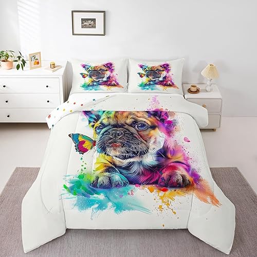 Watercolor Pug Comforter Set Twin Hippie Graffiti Dog Beddin