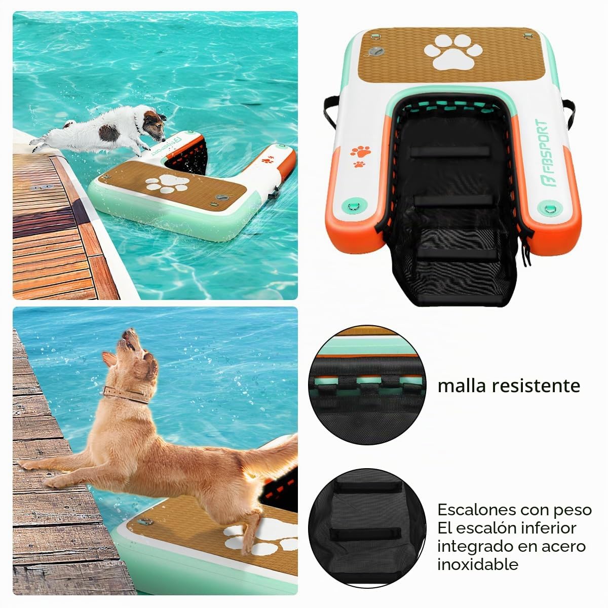 FBSPORT Rampa Inflable para Barco, rampa de Agua Flotante para Piscina, Barco, Escalera Flotante de EVA Antideslizante para Perros de hasta 220 Libras, rampa de Piscina para Perros de hasta 220