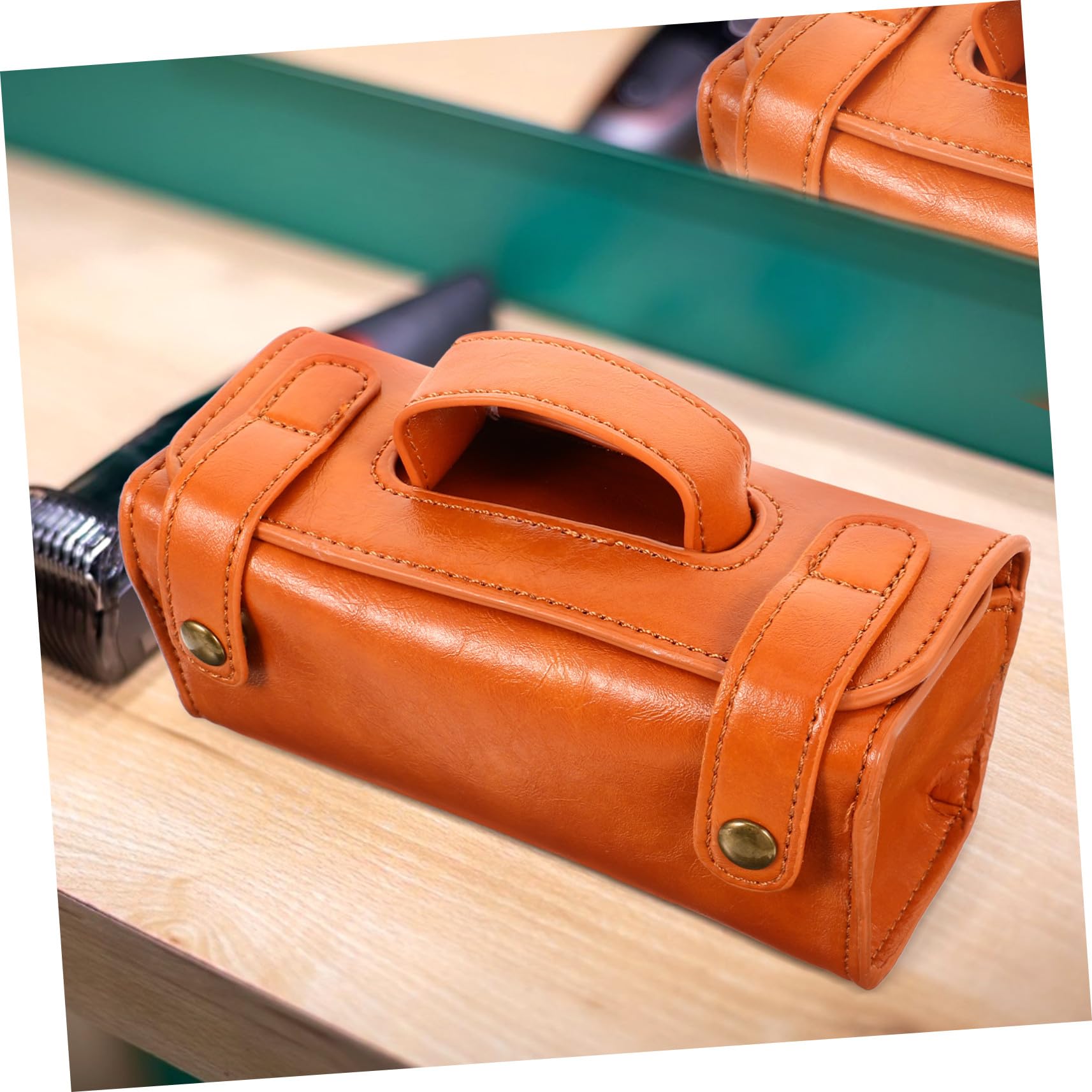 Neceser Organizador para Hombre de Material Sintético PU Marrón Múltiples Compartimentos Portátil para Viaje y Uso Diario