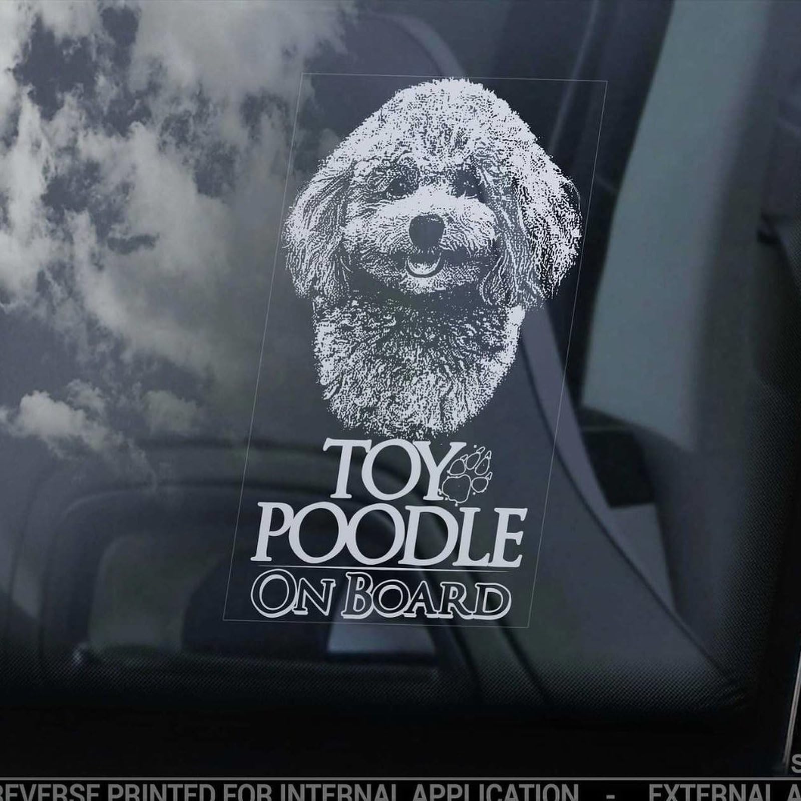 LMMIXEE Toy Poodle on Board Stickers Car Decal Window Decal Caniche Pudelhund Dog Sign Decal Dog Mom Dad Vinyl Die Cut Decals Funny Dog Bumper Stickers Toy Poodle Dog Owner Gift