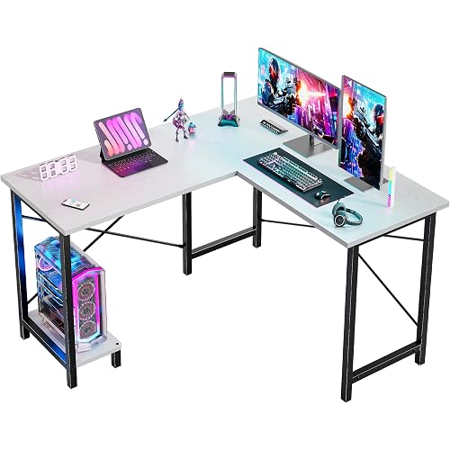 DUMOS L Shaped Desk, Computer Gaming Desks Corner Office Table with CPU Shelf for Home Study Writing Work Station 50 Inch, Sturdy Modern Design, Ideal for PC Setup, Study, and Home Office Use, White