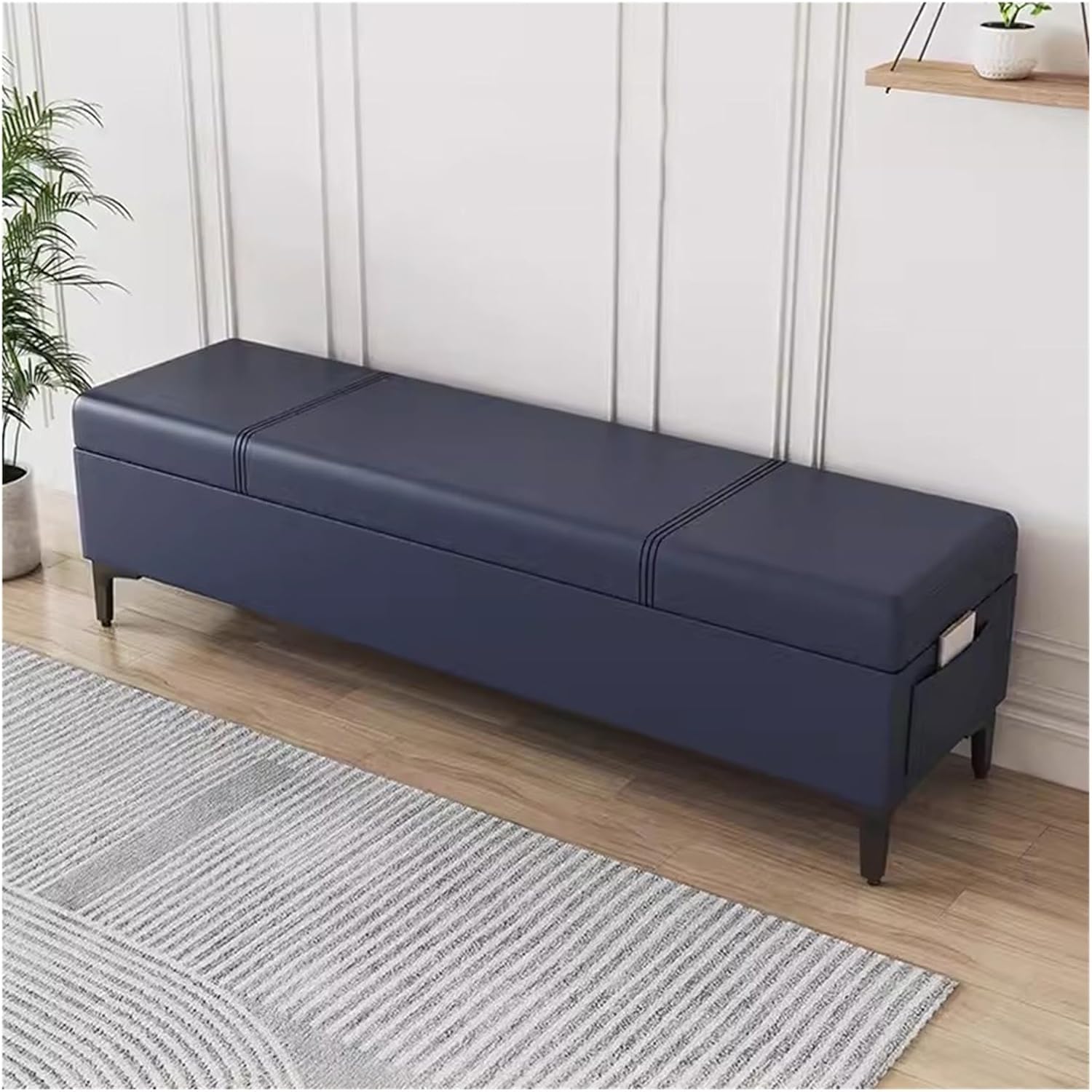 MEHWSUR Storage Ottoman Leather Entryway Bench Rectangular Coffee Tables Foot Rest for Living Room Bedroom,Extra Long Storage Bench with Large Storage Space (Color : Gray, Size : 60CM)