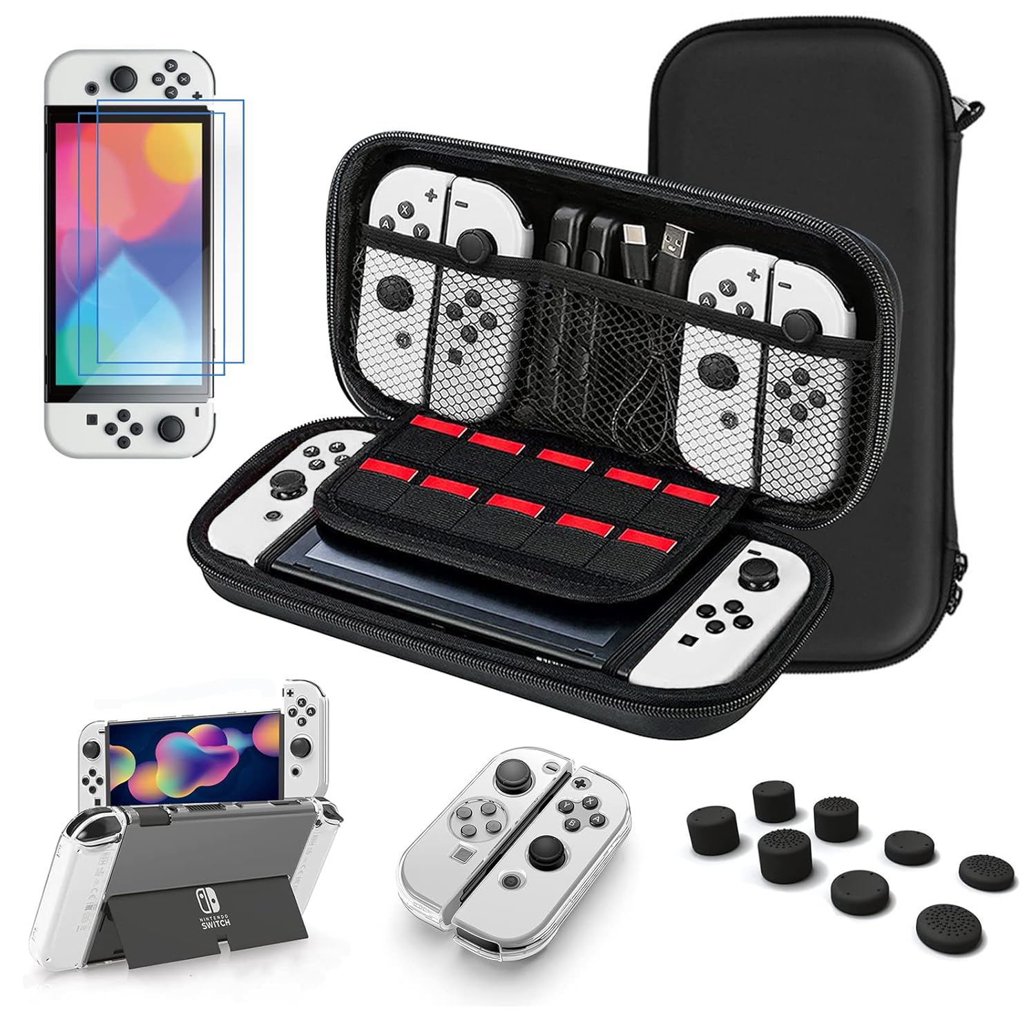 Accessories Bundle for Nintendo Switch OLED Model, 13-in-1 Kit (Black)