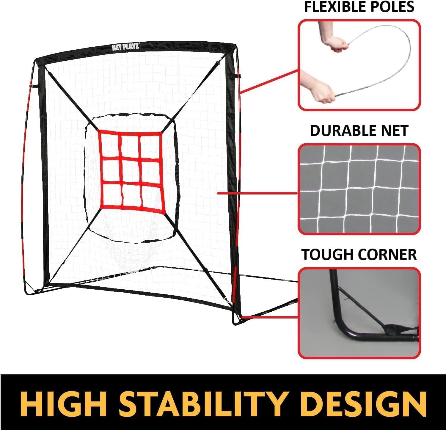 Baseball & Softball Practice Hitting & Pitching Net Similar to Bow Frame, Great for All Skill Levels, Pop up/Easy Fold up/Fiberglass Frame, Light Weight, Portable, Black