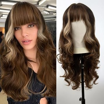 Brown Wigs Pre-Plucked Natural Synthetic Lace Front Wig Layered Body Wave Wig Wear And Go Free Part Glueless Lace Front Wigs For Women,26" Brown Wigs for Daily