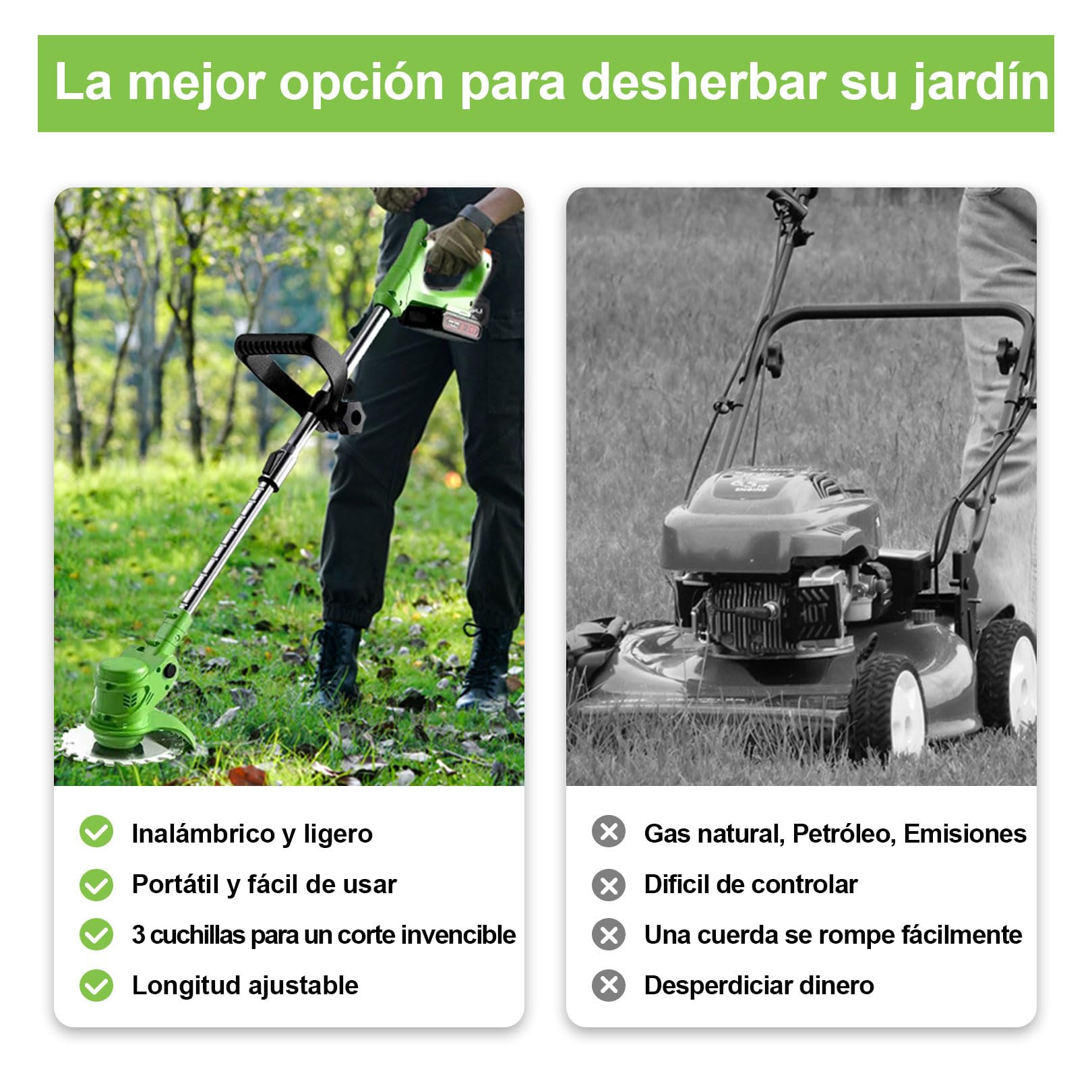 Desbrozadora electrica, 2 Baterías 21 V Cortabordes Bateria, 4 en 1 Cortabordes electrico, Longitud retráctil, Desbrozadora a Batería Adecuado para Jardines y césped.