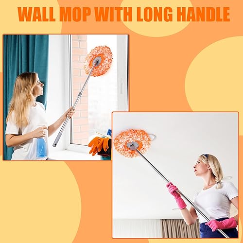 Miniatura 7 de Yesland Trapeador de pared ajustable de 78 pulgadas, trapeador de limpieza giratorio de 160 con 6 cabezales reutilizables, limpiador de zócalo con