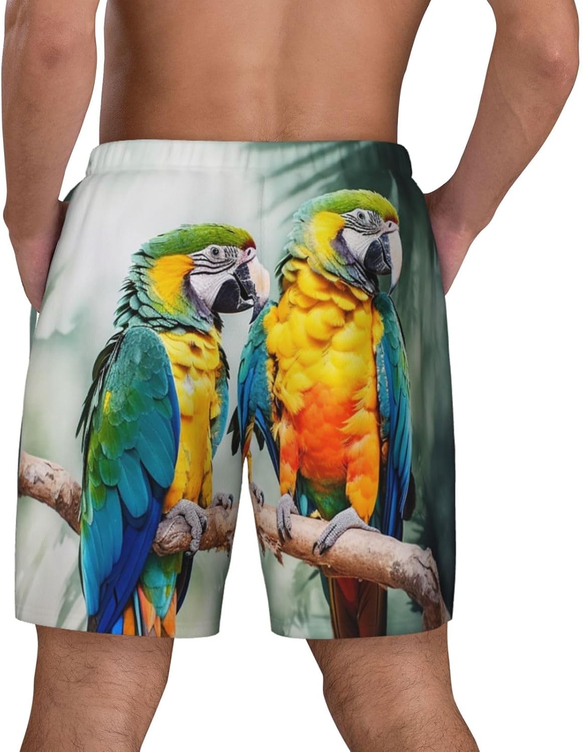 Men's Swim Trunks Quick Dry Board Shorts Drawstring Beach Short Parrots Bathing Suit for Men X-Large White