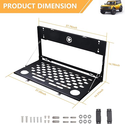 Miniatura 9 de RERPRO Mesa plegable para portón trasero sin taladro para Ford Bronco 24 puertas, accesorios interiores para puerta trasera, panel Molle,