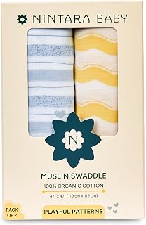 Extra-Large Swaddles - 100% Organic Premium Muslin Cotton, 47" x 47", Ultra-Soft, Breathable, Lightweight, Multipurpose, Gifts for Newborns, Pack of 2