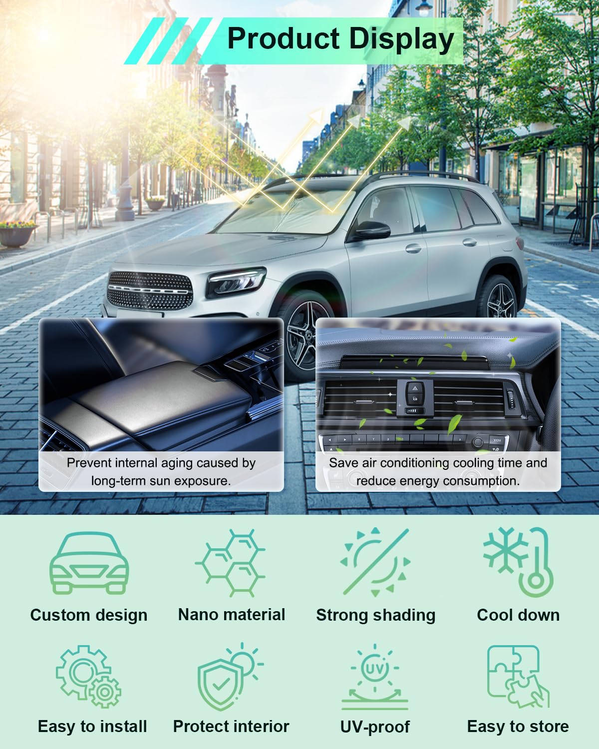 [Update] GAFAT Compatible con Mercedes Benz GLB X247 2019-2026/ EQB 2021-2025 2026 Parasol Interior, Protector Solar Parabrisas, Enfriamiento, Protección UV, Accesorios EQB, Accesorios GLB X247