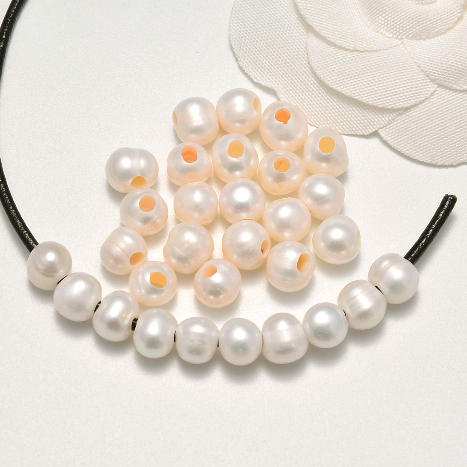 AD Beads Natural Gemstone 10mm Round Loose Beads Big Hole 2mm Sized 30pcs (White Pearl) - Image 2