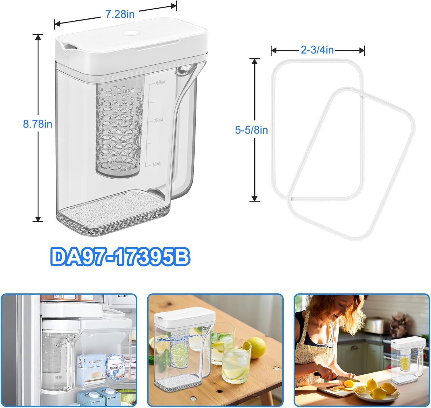 Upgraded DA97-17395B Refrigerator Water Pitcher Compatible with Samsung Water Pitcher for Fridge Door Replacement Leak-Proof Samsung Fridge Pitcher Reservoir RF28R7351SR RF28R7351SG RF22R7351SR