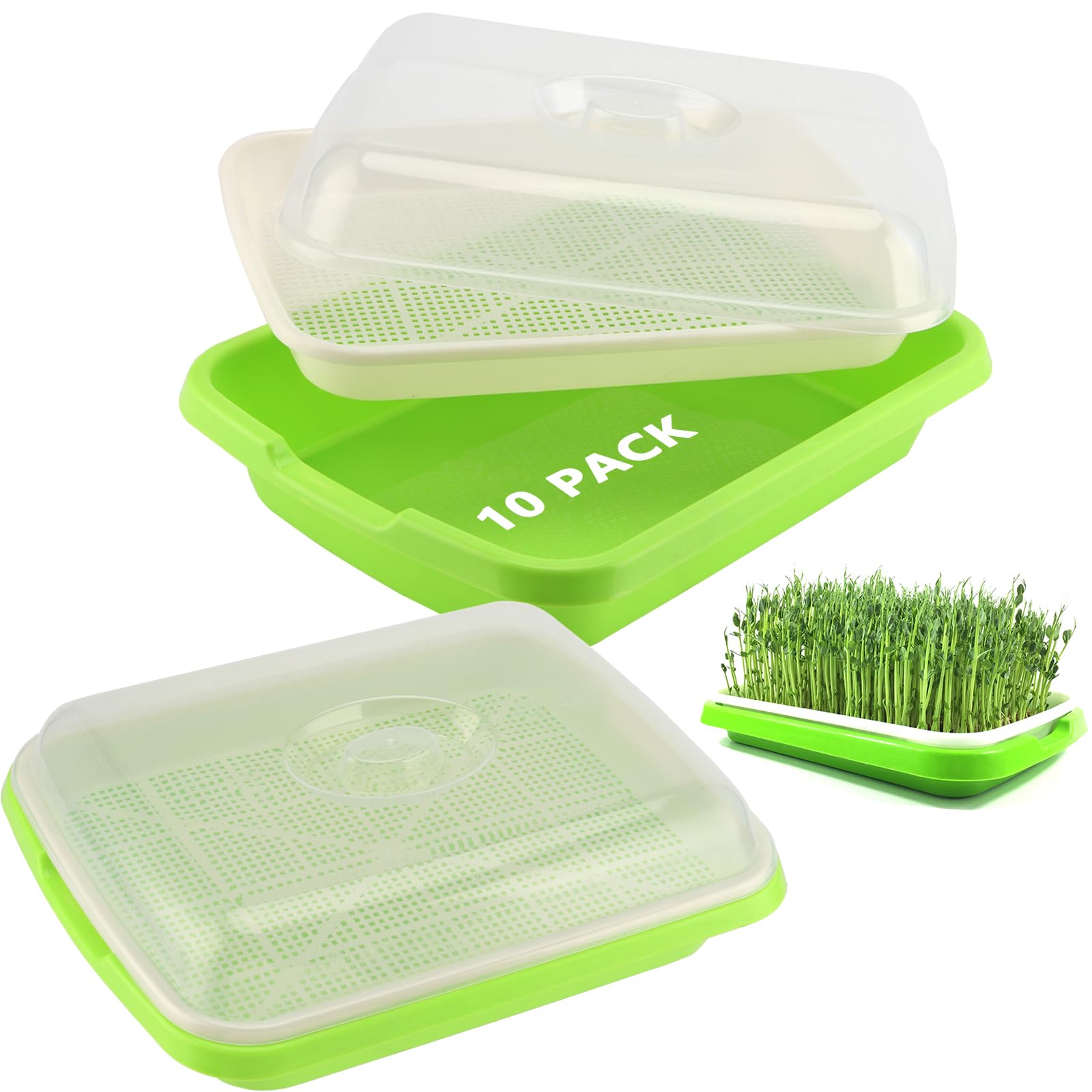 ZOENHOU Lot de 10 plateaux de germination de graines avec couvercles, 33,5 x 25 x 10 cm, plateaux de germination hydroponique, pour germination de germination de serre, herbe de blé, micropousses