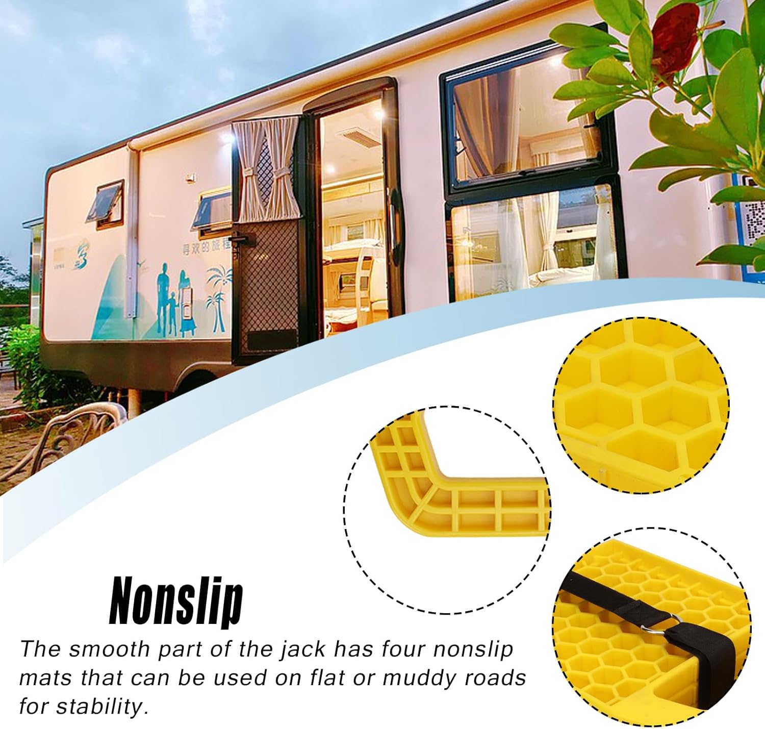 RV Jack Pad Prevent Jacks Sinking Anti Slip Weather Proof Leveling Jack Block of Strong UV Stabilized for Caravan Trailer 4PCS (Yellow)