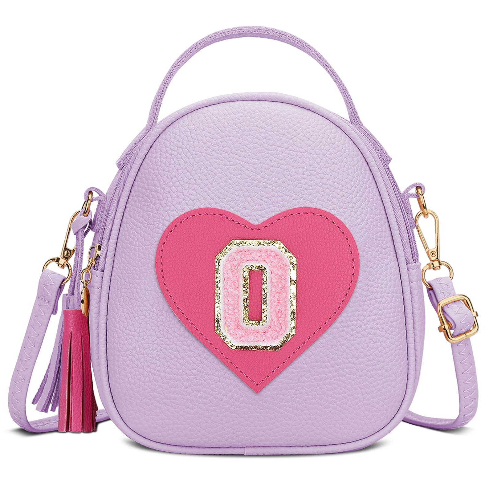 KKXIU Birthday Gifts for Girls Initial Little Girl Crossbody Bag Personalized Kids Toddler Purse with Tassel (Purple-O)