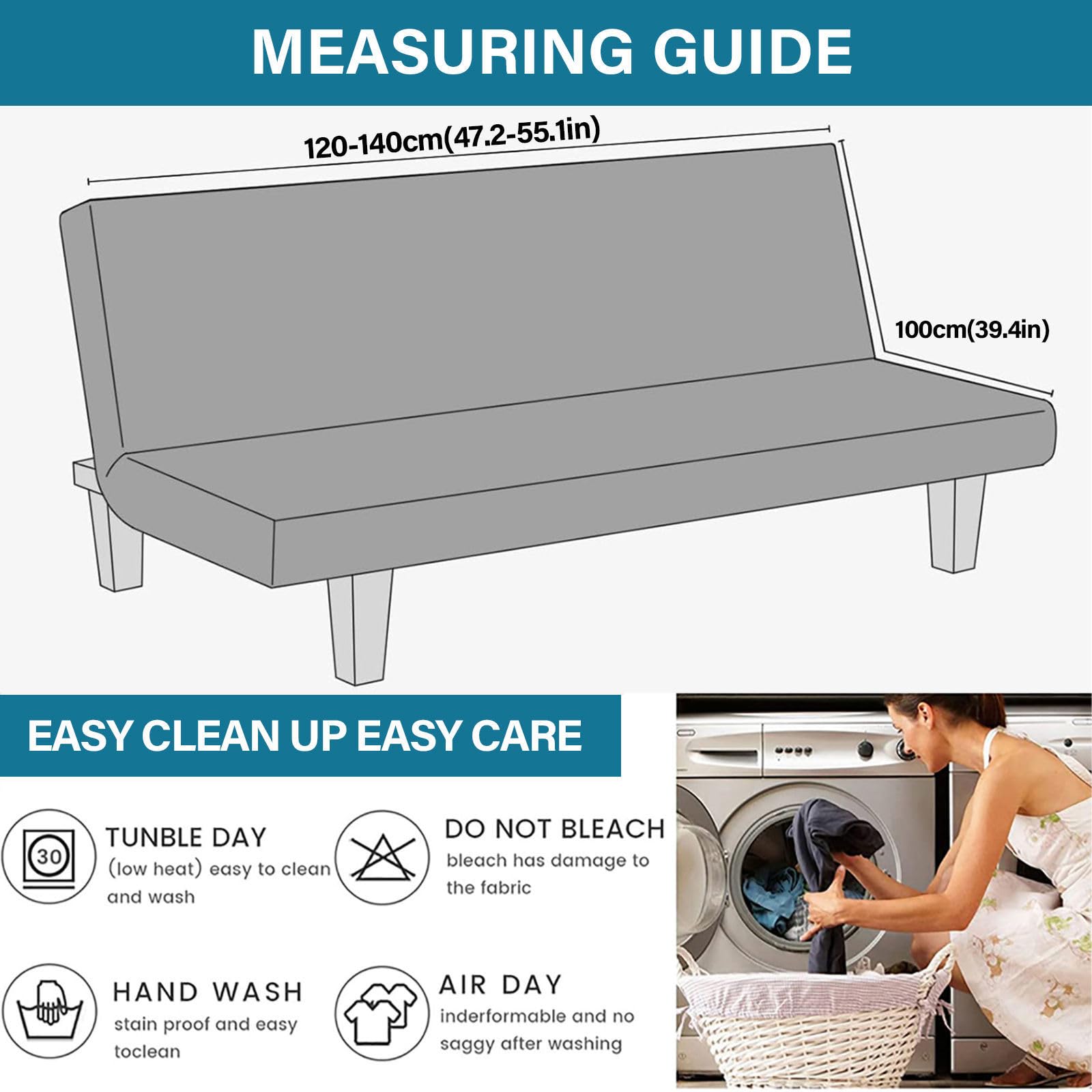 ZRCYXDW Armless Sofa Cover, Folding Futon Cover with Skirt Soft Stretch Futon Slipcover Machine Washable Sofa Bed Cover-Light Grey-Small