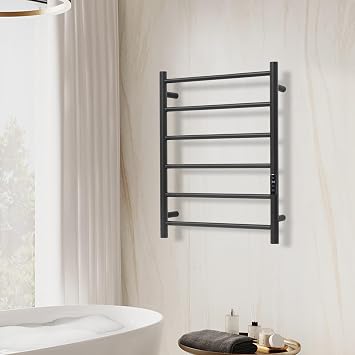 Electric Towel Rack with Voice Control for Alexa & Google Home,TUYA - Wall-Mounted Bathroom Heating Towel Warmer,Plug-in,Stainless Steel Material (Black with WiFi, 6 Bar)