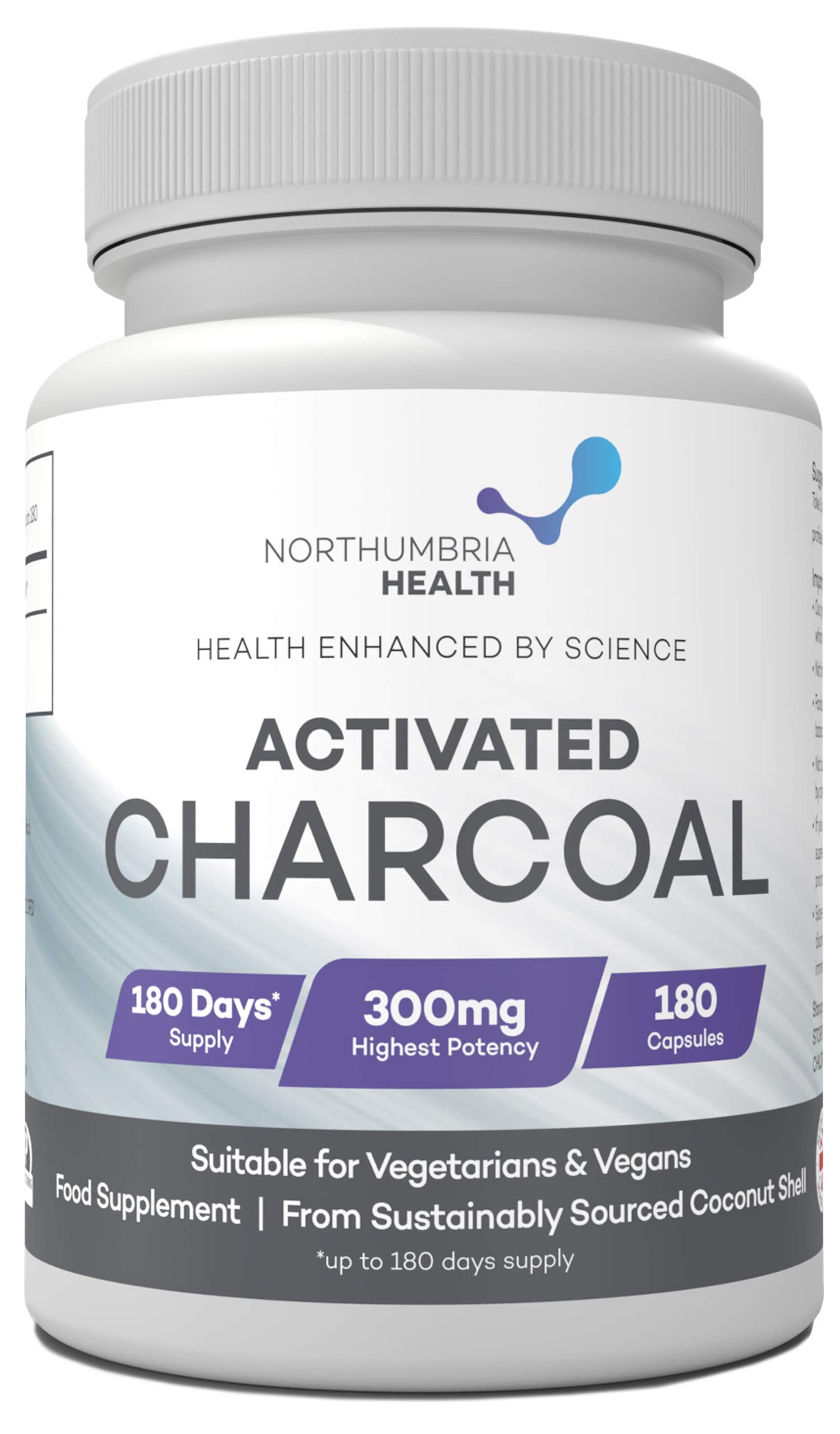 Activated Charcoal Capsules 300mg per Capsule, 180 Vegan Capsules