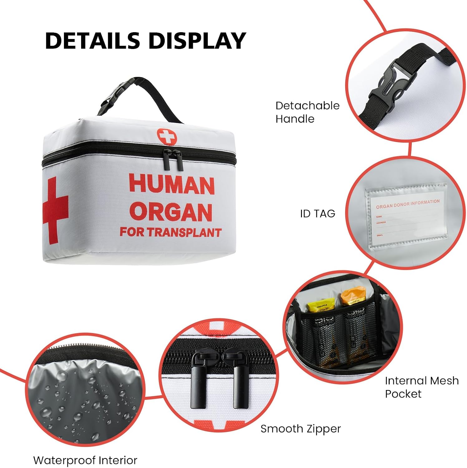Funny Human Organ for Transplant Insulated Lunch Box-Portable Reusable Medical Nurse Lunch Bag with Detachable Handle for Women Men and Kids-Gag Gift