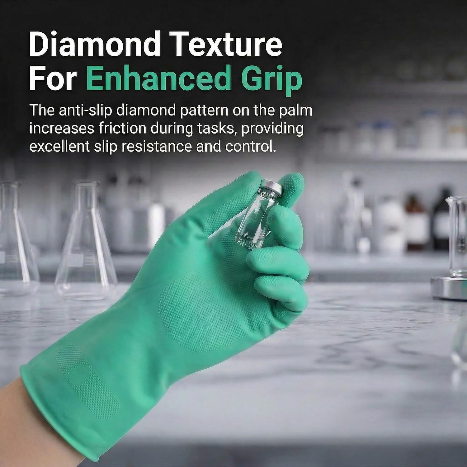 Nitrile Chemical Resistant Gloves 12 Pairs, 18mil, Reusable Heavy Duty Safety Work Gloves, for Industrial & Cleaning, Acid Alkali Oil Protection, Puncture Resistant, Large