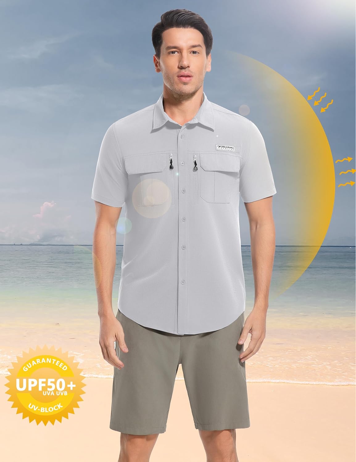 Men's Outdoor Sun Protection Shirt Short Sleeve Quick Dry Lightweight Breathable UPF50+ Hiking Fishing Travel Camping