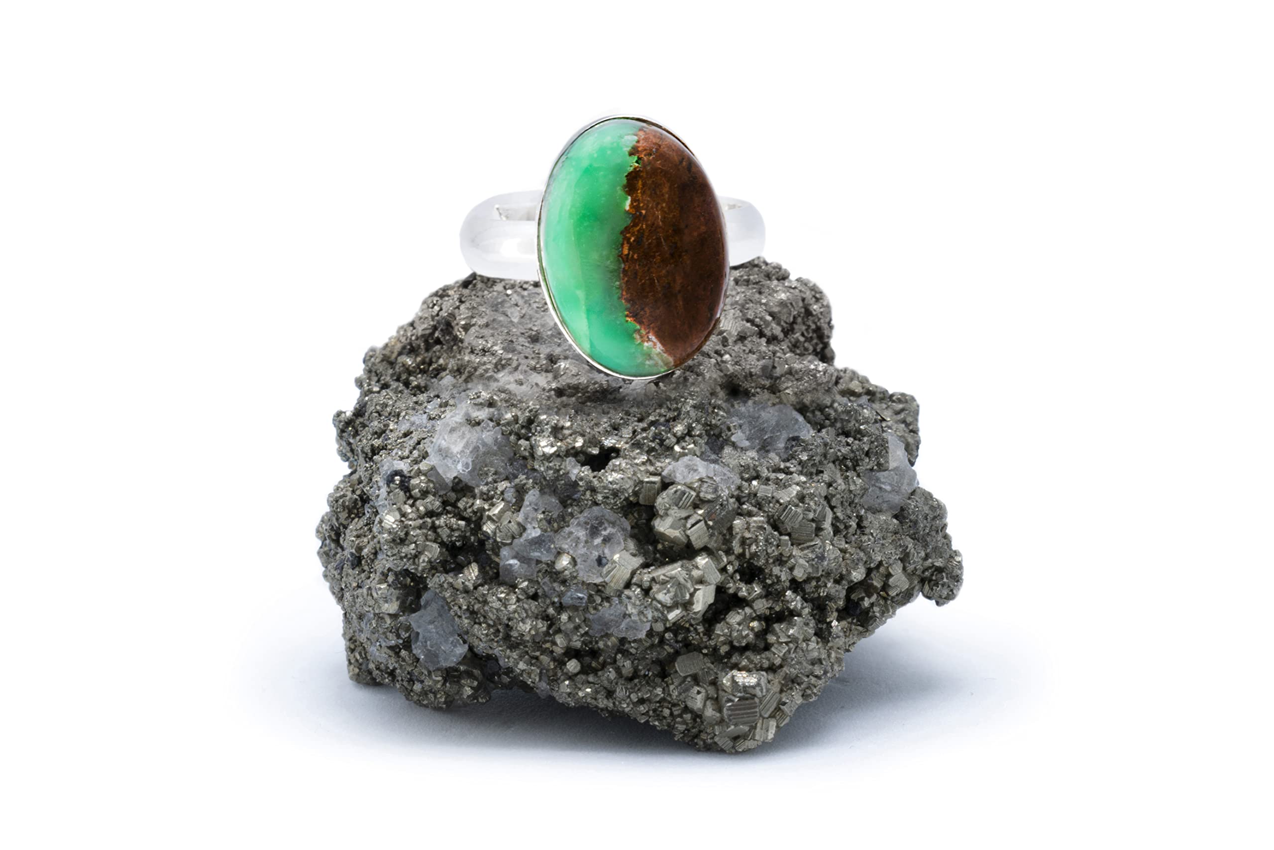 Anillo de Plata 925 con Crisoprasa (Piedra Natural) 14x10mm - Disponible Anillo Ajustable, Tamaño de XS a XXXL, para Hombre, para Mujer - Caja Regalo Gratis