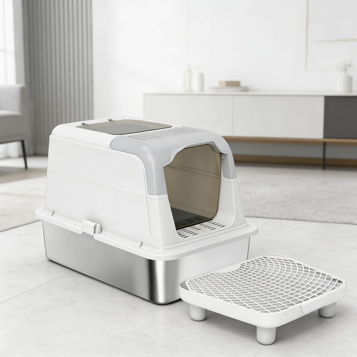 Large Enclosed Cat Litter Box with Lid, Odor Locking Covered Cat Litter Box Includes Scoop and Deodorizer Bags, Leak-Proof & Anti-Splashing Cat Litter Pan for Indoor Cats