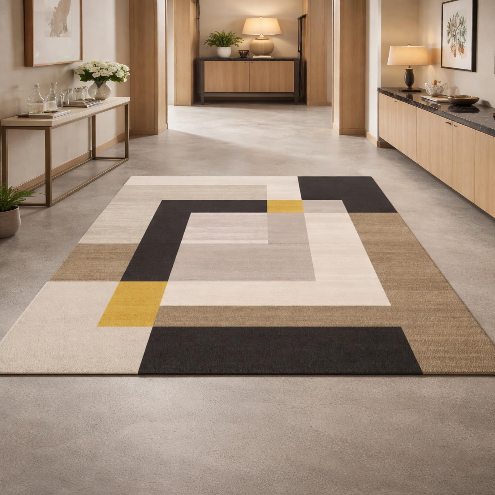 Tapis rectangle salon 120x160cm modern geometric black lavable pour chambre