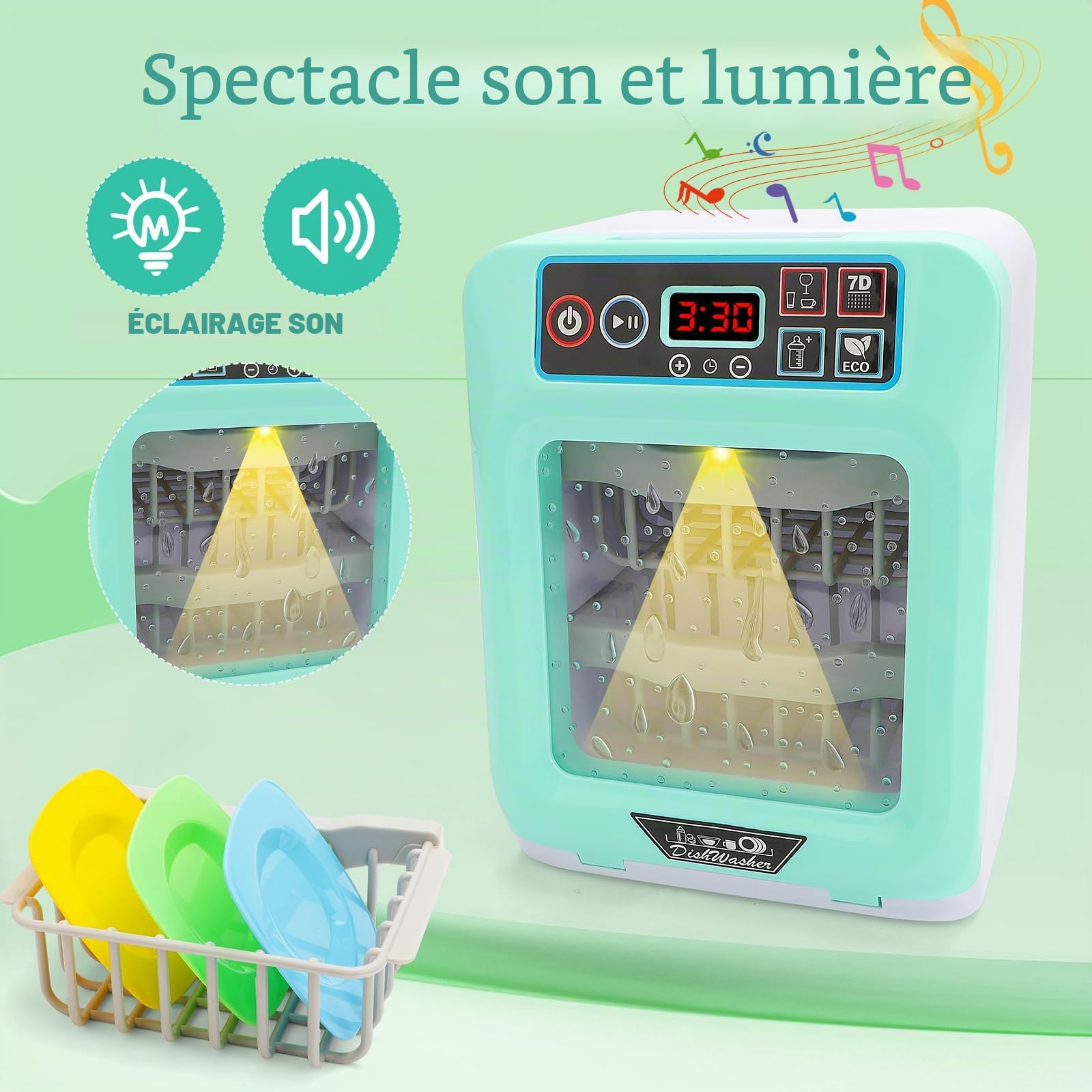 deAO Ensemble de Cuisine pour Enfants Lave-Vaisselle avec variété d'accessoires et Fonctions réalistes, lumières et Son Inclus, Jouet de Simulation pour Enfants, garçons et Filles