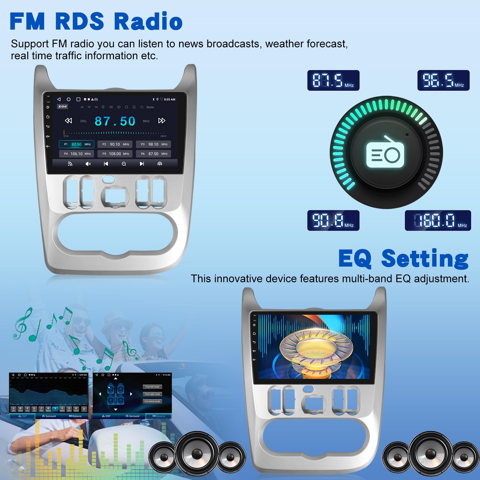 [2G+64G] Android Autoradio pour Renault Logan 1 Sandero 2009-2015/Dacia Duster 2010-2017 avec sans Fil Carplay et Android Auto, Écran Tactile HD de 9 Pouces avec GPS/WiFi/Bluetooth/EQ/FM RDS