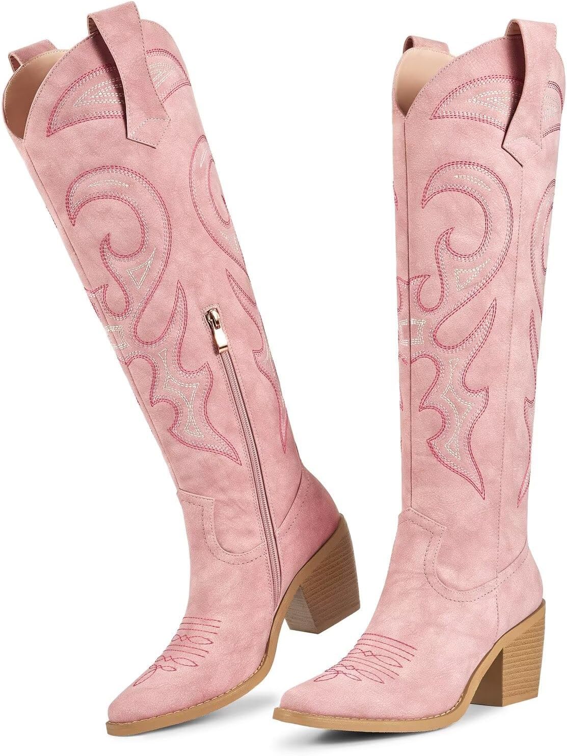 wetkiss Cowboy Boots for Women Knee High, Cowgirl Boots Women - Zipper Convenience, Comfort Fashion Tall Western Boots for Weddings, Holidays, Parties & Casual Wear