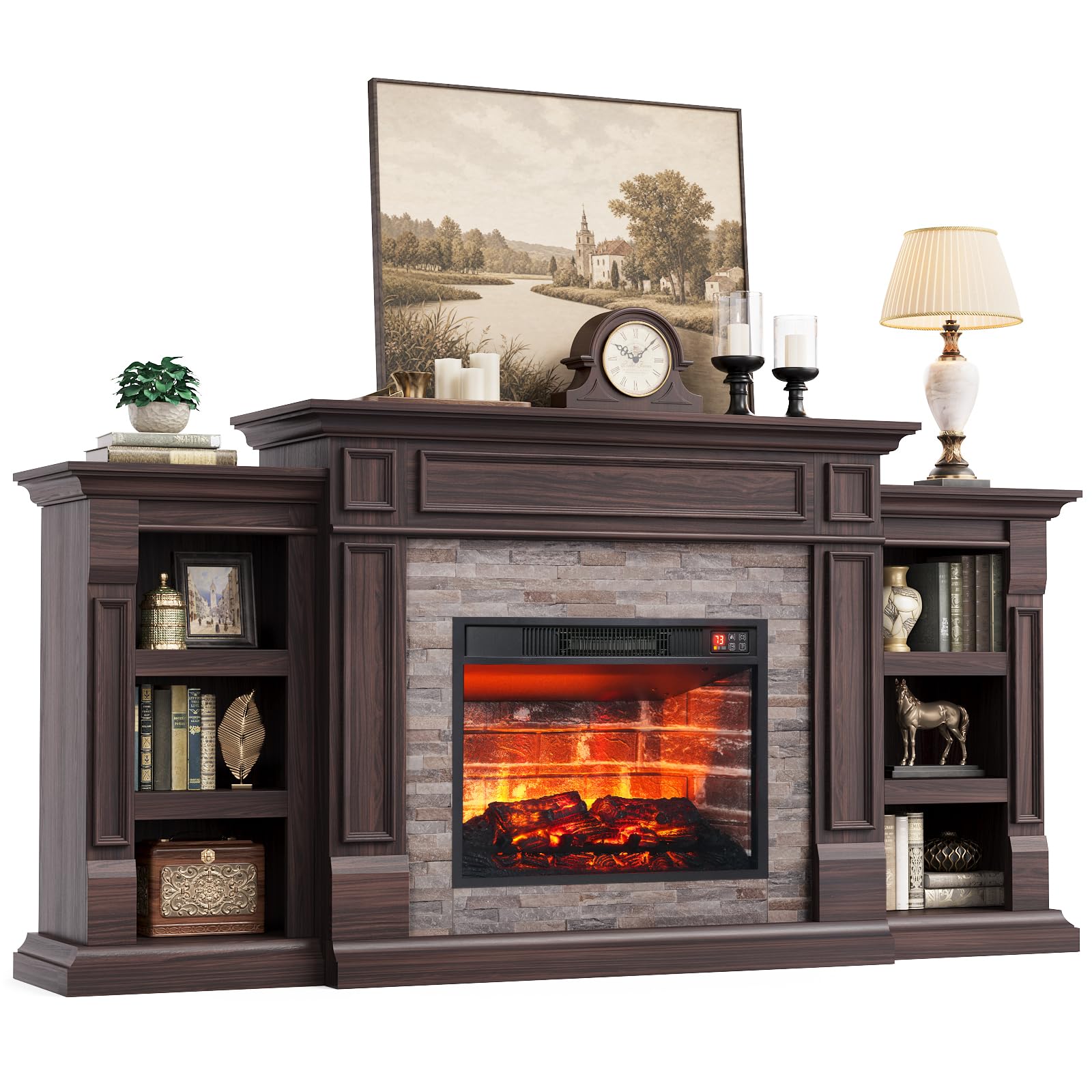 LGHM 72" Electric Fireplace TV Stand for Living Room, Dark/Brown(Espresso)