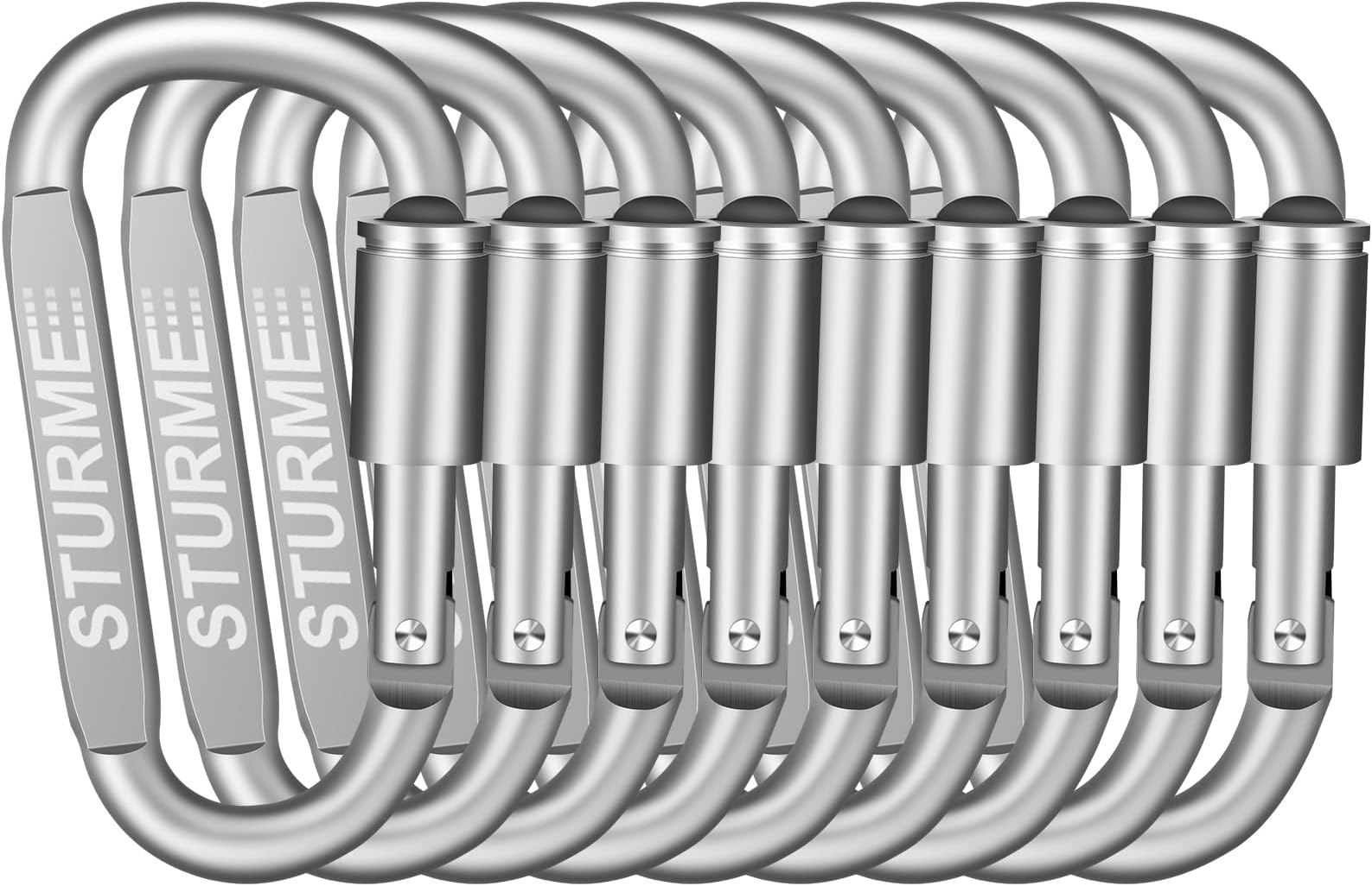 STURME Carabiner Clip Aluminum D-Ring Locking Durable Strong and Light Large Carabiners Clip Set for Outdoor Camping Screw Gate Lock Hooks Spring Link Improved Design Pack (9 Pack)