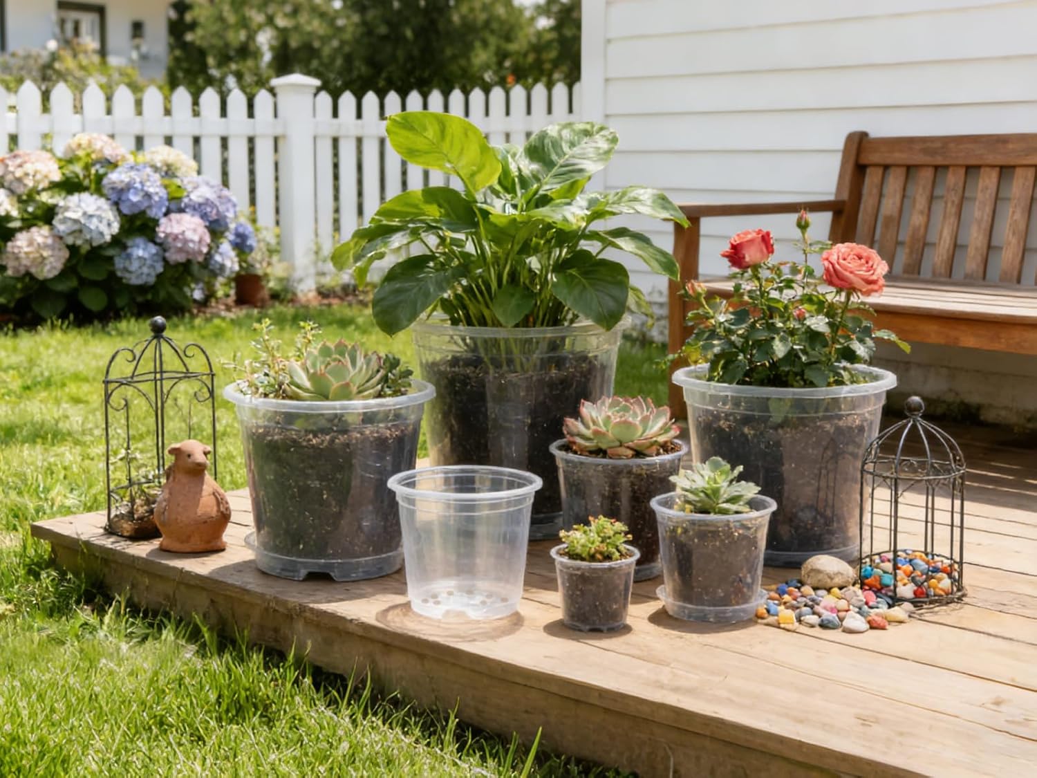 20-Pack Clear Nursery Pots with Saucers & Repotting Mat (4/5/6/7 Inch) – Transparent Plastic Plant Pots with Drainage Holes, Assorted Sizes for Seed Starting, Succulents, Indoor/Outdoor Use