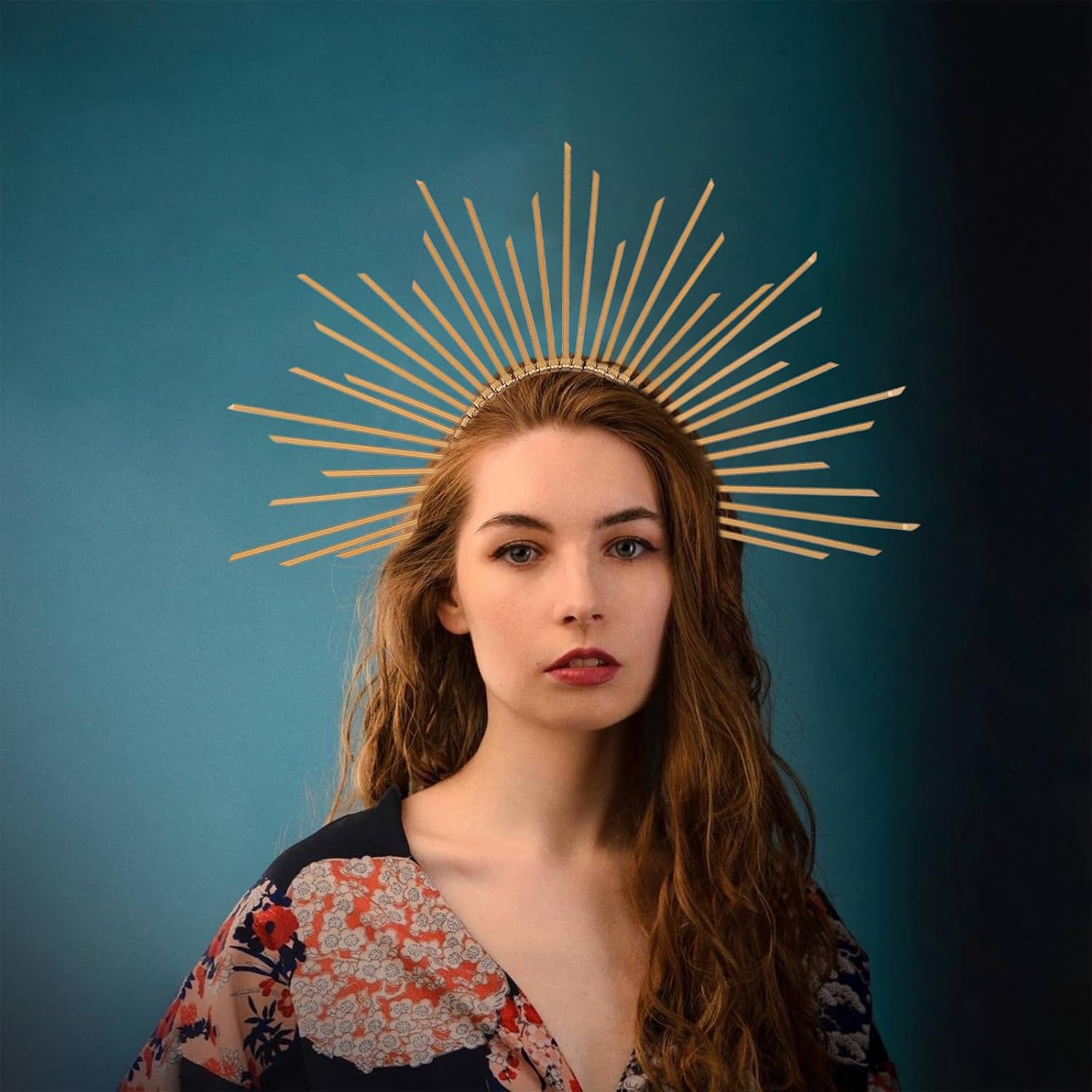 Halloween Mary Halo Spike Crown Headband Gold Sun Halo Goddess Headpiece Cosplay Costume Accessories for Halloween Party - Image 5