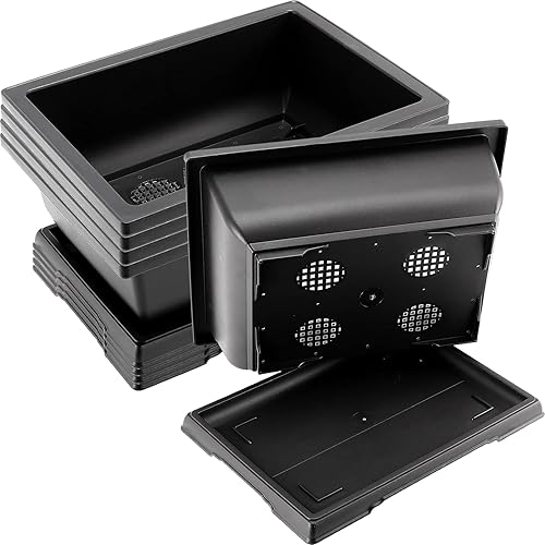 JOIKIT Paquete de 10 macetas de entrenamiento de bonsái de plástico de 9 pulgadas con bandejas de orificio de drenaje, platillos rectangulares,