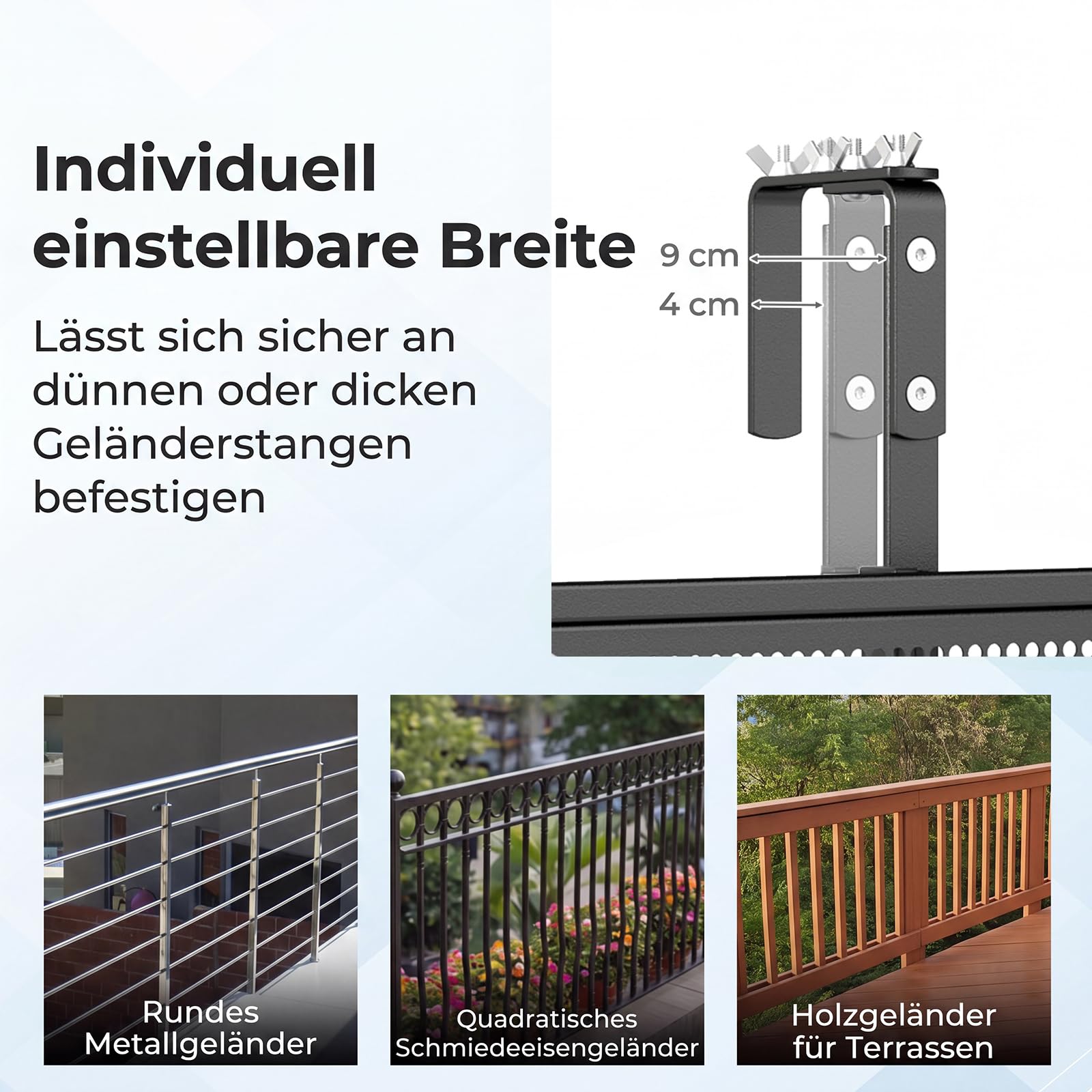 COSTWAY Balkontisch klappbar 2er Set, Balkonhängetisch zum Einhängen | 5-Fach höhenverstellbar, Klapptisch aus Metall, rechteckiger Hängetisch für Balkon, 20 kg Tragfähigkeit, 121 x 40,5 cm