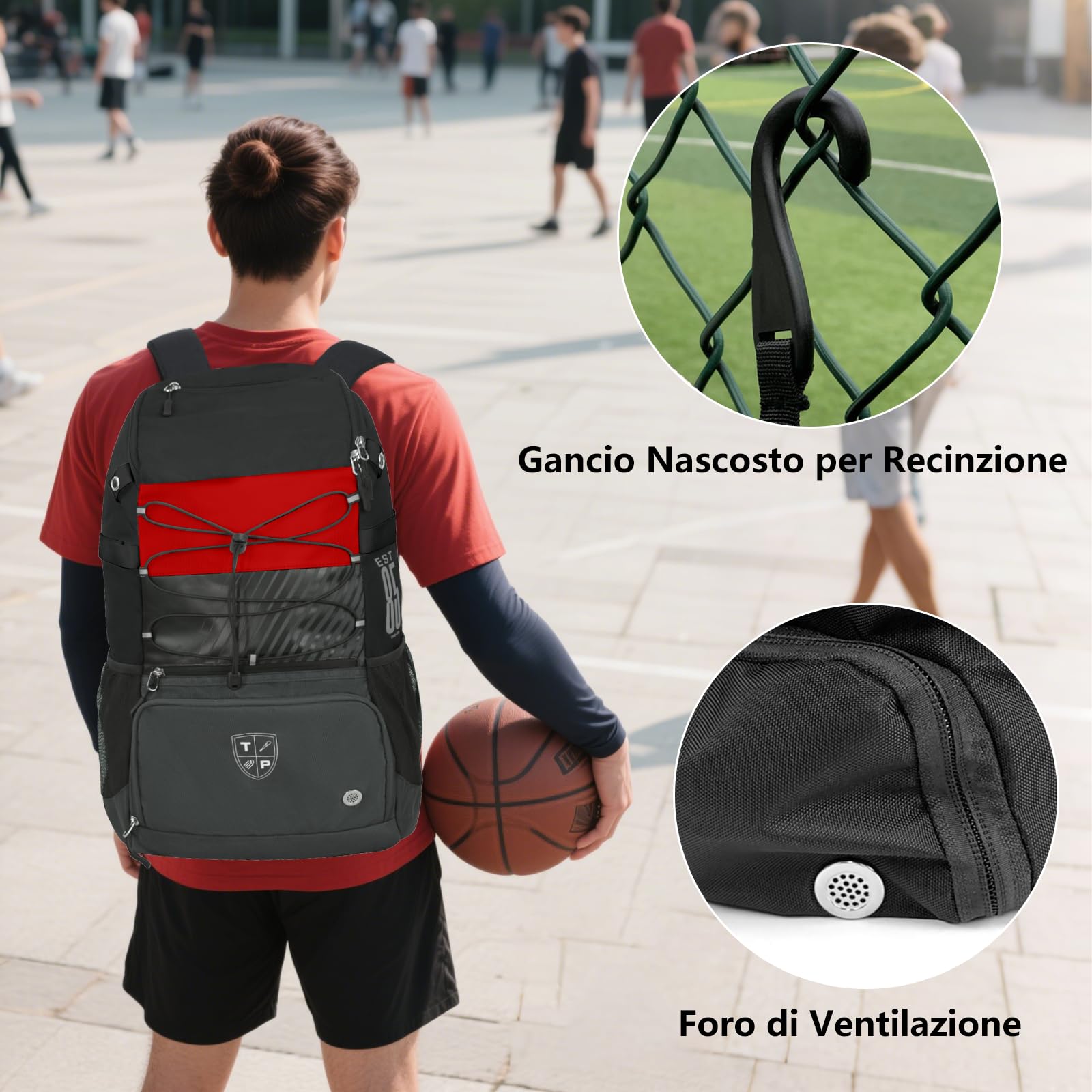 KINGSLONG Zaino da pallacanestro, borsa da calcio, grande capacità, softball, con scomparto per scarpe e ganci per recinzione, leggero pallavolo, softball, attrezzatura per caschi, cappelli, scarpe