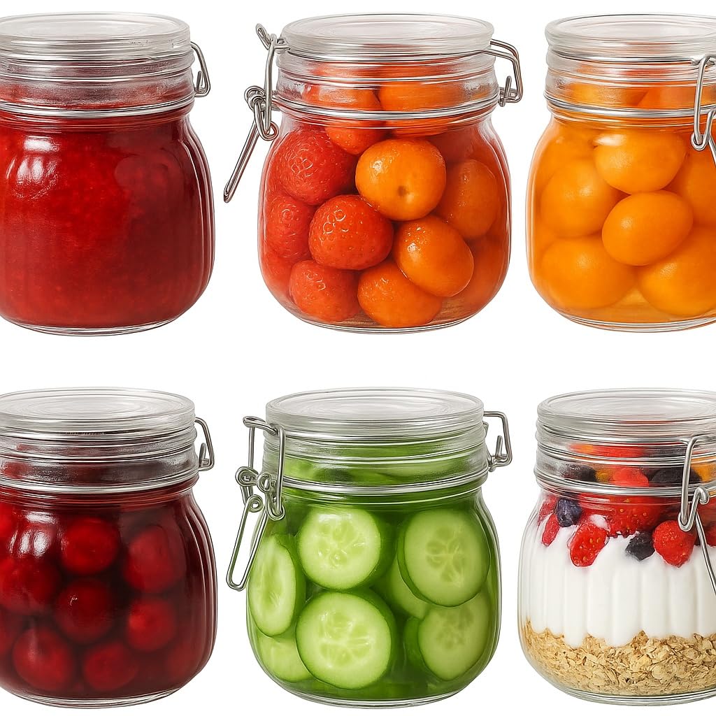 KAMACA – 6er Set Einmachglas Bügelverschluss – luftdicht, spülmaschinenfest – 500ml Vorratsgläser für Marmelade und Einkochen mehr (6x Einmachglas Bügel)