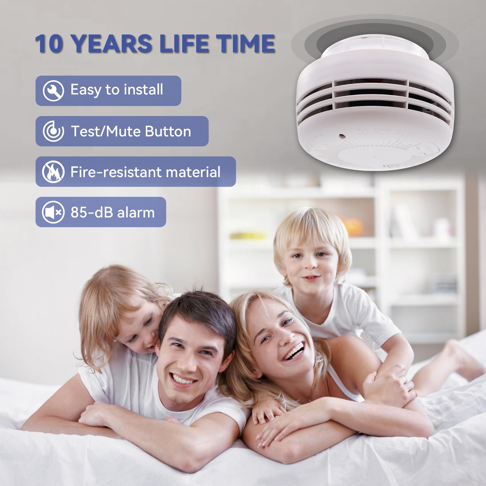 WeiguoIOT 2 Pack Smoke Alarm for Home,Early Smoke Detector Fire Alarm with TEST/MUTE Button,LED Indicator (2 Pack) - Image 3
