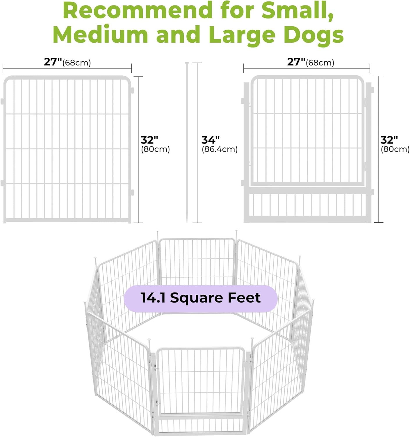 SunsGrove Dog Playpen Indoor, 32 Inch 8 Panels Puppy Playpen for Small and Medium Dogs, Easy Setup Anti-Rust Pet Fence, White